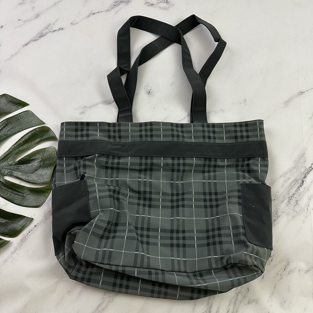 Disney Vintage Y2k Winnie the Pooh Tote Bag Purse Gray Plaid Embroidered Nylon - Picture 5 of 7